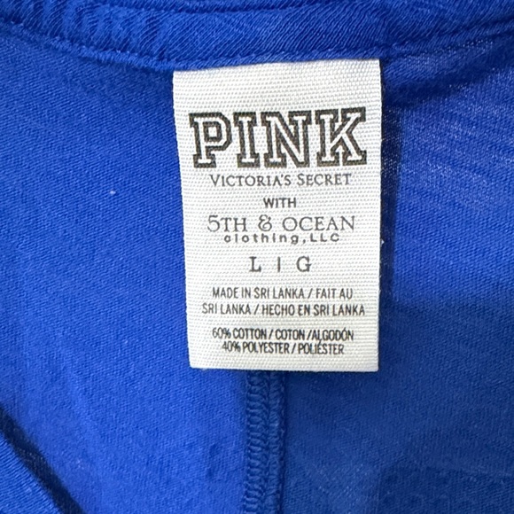 PINK Victoria's Secret Royal Blue V-Neck Tee with Pocket Text - Picture 2 of 4